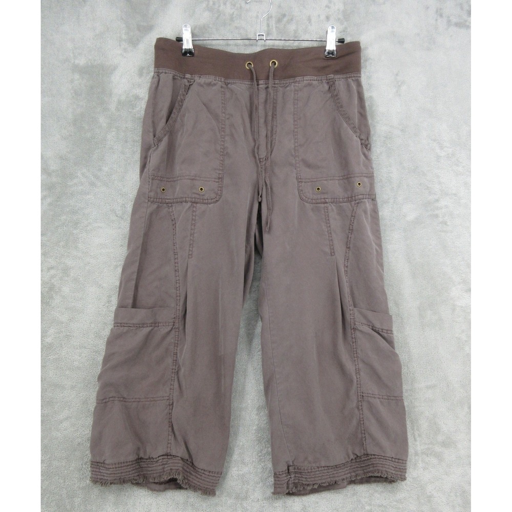 XCVI Wearables Pants Womens Medium Chambray Cargo Crop Barrel Leg Pockets Brown